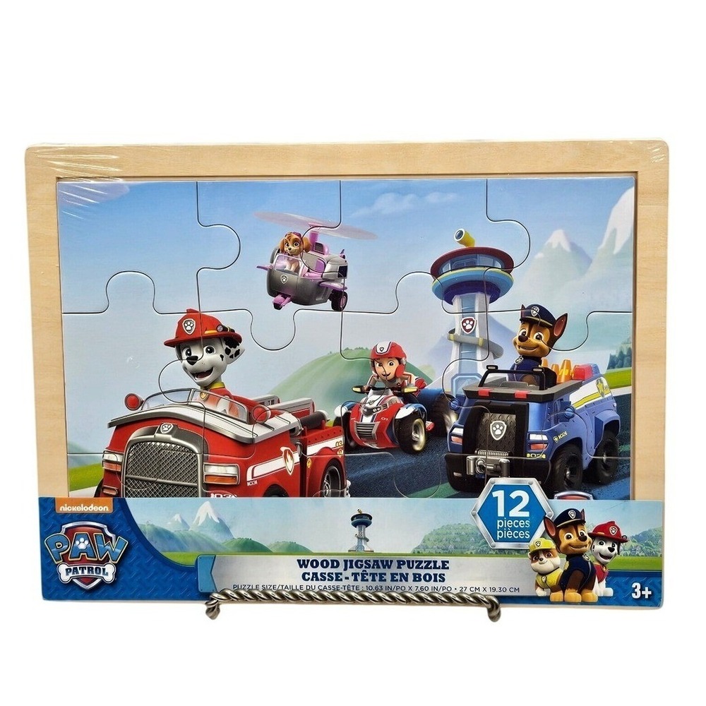 Paw Patrol Wood Jigsaw Puzzle 12 Piece Set Nickelodeon Spin Master 2 Puzzles NEW